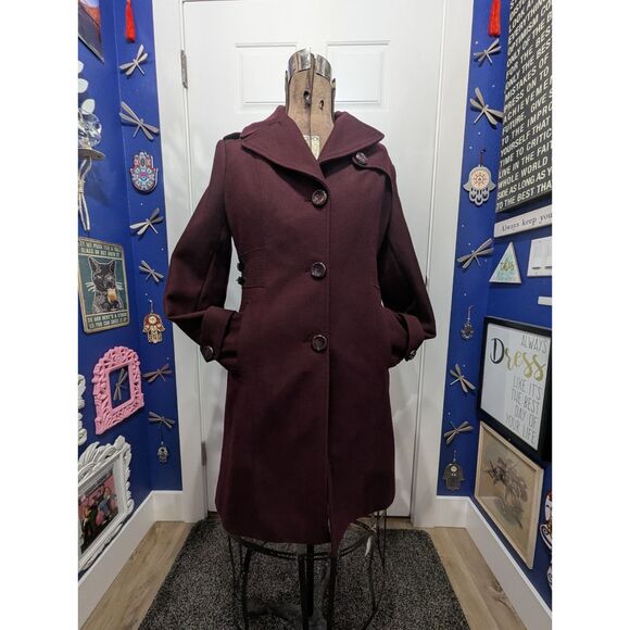 Kenneth Cole Women’s 10 Long Wool Dress Coat A-Line Fit & Flare Buckle Detail Me - Picture 2 of 16